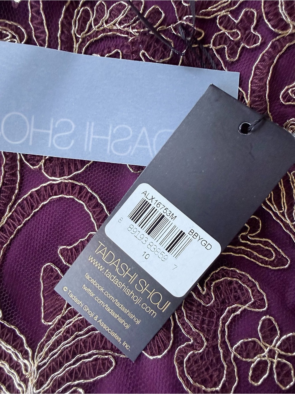 NWT Tadashi Shoji Abigail Dress Blackberry Gold Embroidered Lace Size 10 $408 - Picture 10 of 16